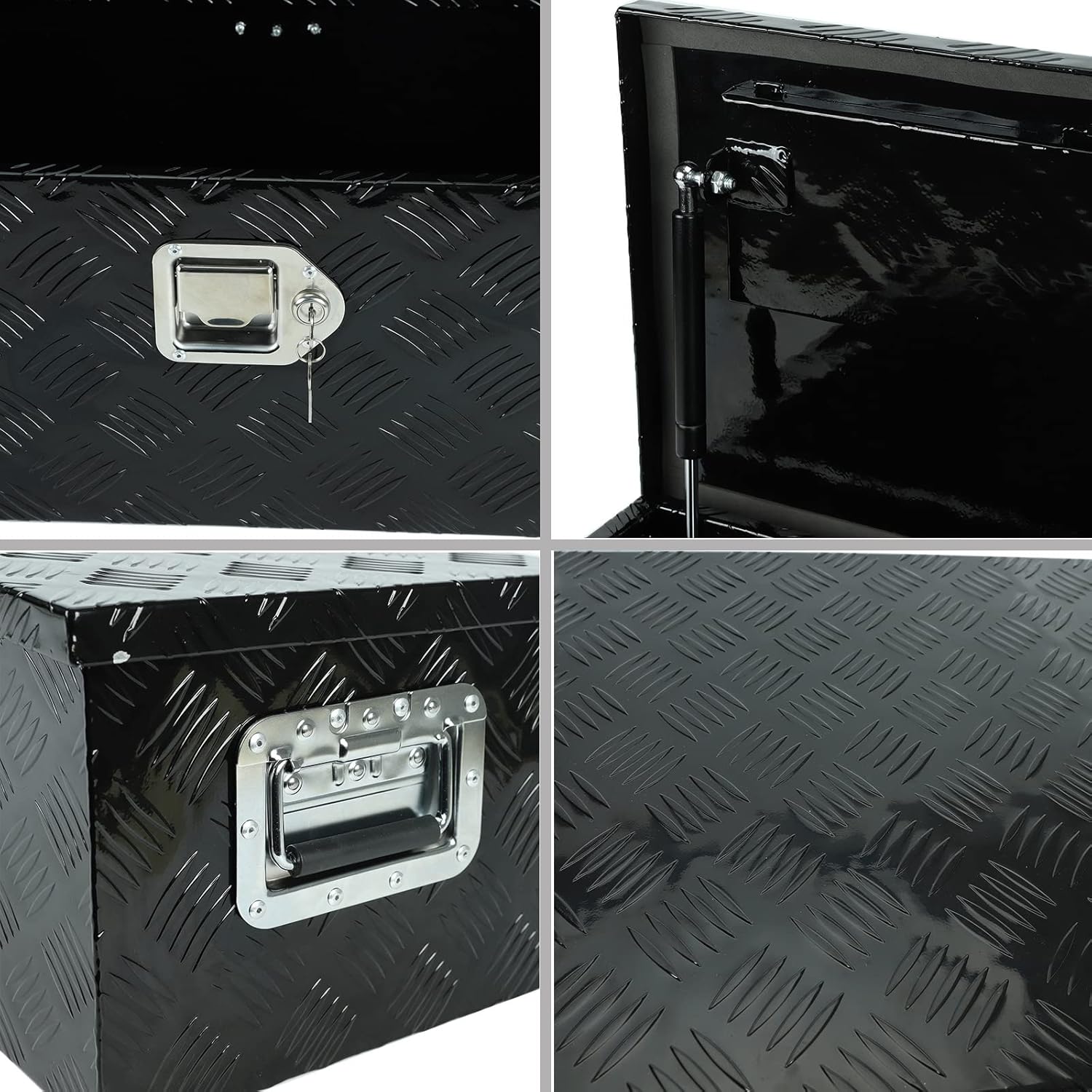 18X17X17.75 Black Aluminum 5 Bar Tread Tool Box Truck Car Outdoor Trailer Pickup Underbody Toolbox,RV Storage Organizer，Underbed Tools Organizer W/Lock Latch w/Keys