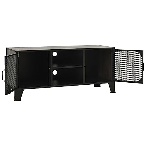 TV Stand Gray 41.3"x14.2"x18.5" Metal and MDF,Modern Industrial Metal and MDF TV Stand with Mesh Doors and Shelf for Living Room Furniture for TV & Media, Entertainment Centers