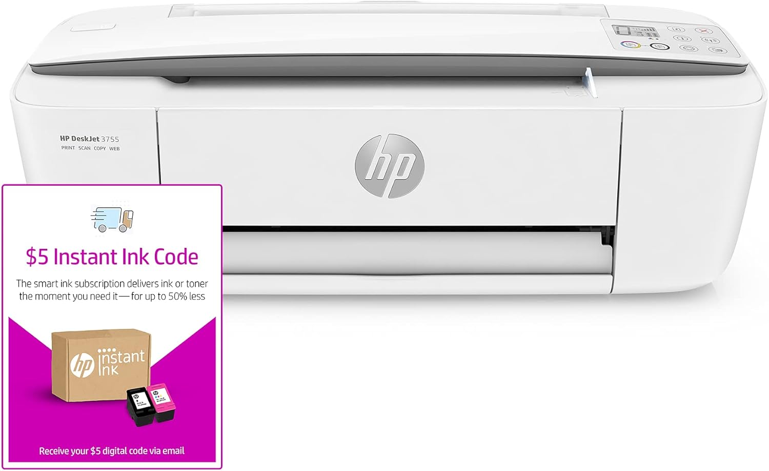 HP DeskJet 3755 Compact All-in-One Wireless Printer, HP Instant Ink, Works with Alexa - Seagrass Accent (J9V92A)