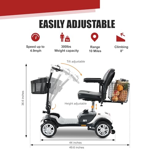 Folding Mobility Scooter for Seniors 4 Wheel Scooter for Adults Electric Medical Scooter Compact for Travel - Electric Powered Wheelchair Device - Compact Heavy Duty Mobile (Black)