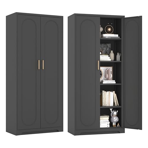 71" Tall Metal Storage Cabinet, Kitchen Pantry Storage Cabinets with Doors and 4 Shelves, White Pantry Cabinet, Utility Kitchen Cupboard, Large Steel Cabinets for Dining Room, Office, Living Room