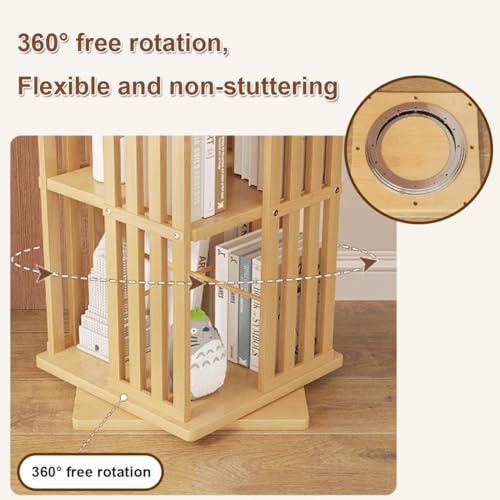 Bamboo 360 Rotating Bookshelf, 6Tier Rotating Bookshelf Tower with Open Design Shelving, Simple Household Bamboo Book Shelf Organizer for Living Room Study Room Office (Color : Wood Color)