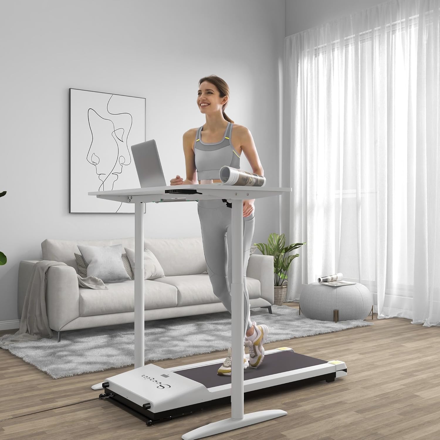 Soozier Under Desk Treadmill, Portable Walking Pad, Walking Jogging Machine with Foldable Wheels, LED Display, Remote Control, 264 lbs Weight Capacity, White