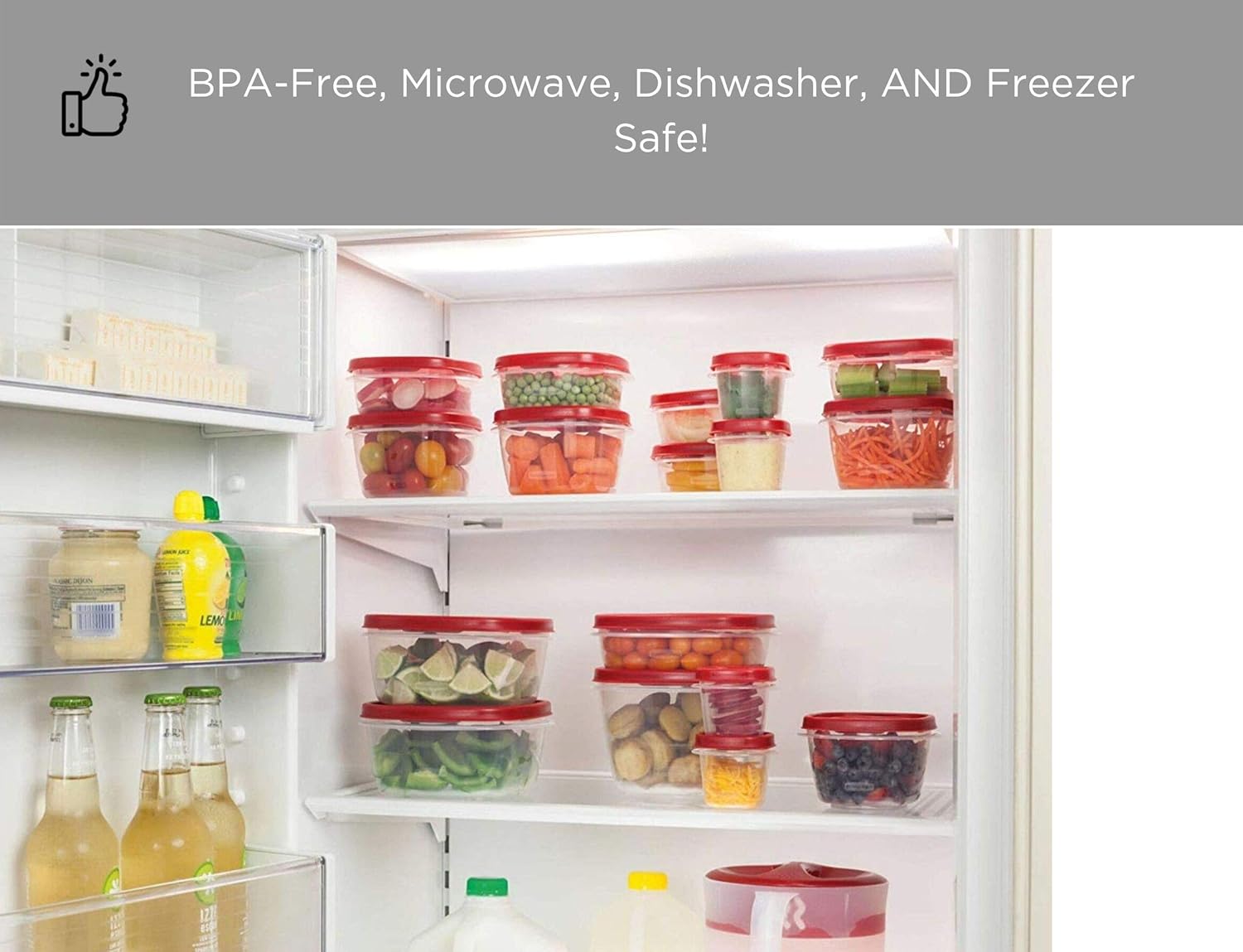 Rubbermaid Easy Find Lids Food Storage Containers with Lids - BPA-Free Durable Plastic Food Containers Great for Home, School, Travel - Freezer, Microwave, and Dishwasher Safe - 28 Piece Set - Red