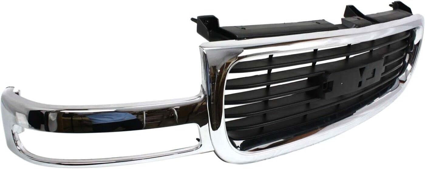 New Front Grille Chrome Shell and Insert Direct Replacement For GMC Sierra 1500 2500 1999-2002 / Yukon 2000-2006 19130787 GM1200430