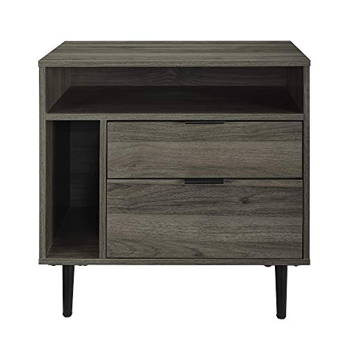 Walker Edison Modern Wood Nightstand Side Table Bedroom Storage Drawer and Shelf Bedside End Table, 25 Inch, Slate Grey