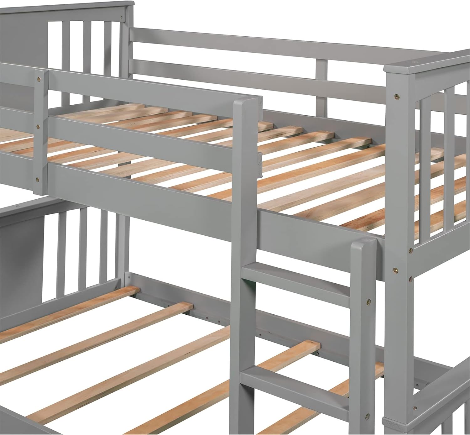 Twin Bunk Beds Low Bunk Bed Frame Wood Twin over Twin Bunkbed for Kids Toddlers Boys Girls Bedroom, Gray