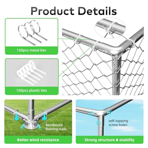 7.8x7.8 FT Extra Large Outdoor Dog Kennel Outside, Heavy Duty Dog Enclosure with Waterproof Cover and Security Lock, Galvanized Chain Link Dog Cage for Large Dogs