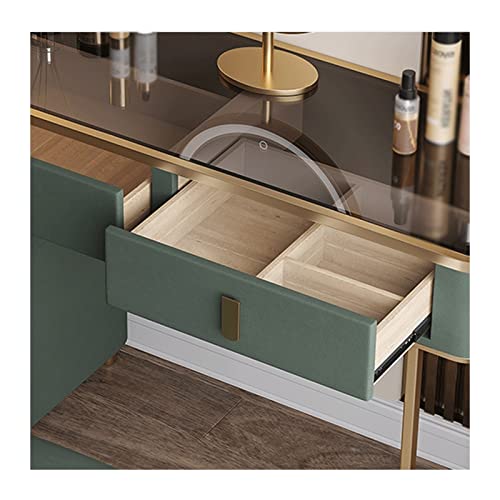 Dressing Table Dresser Storage Cabinet Bedside Table Bedroom Modern Minimalist Wood Makeup Table LED Mirror Green Luxury Makeup Table Penteadeira(with Cabinet,80cm)