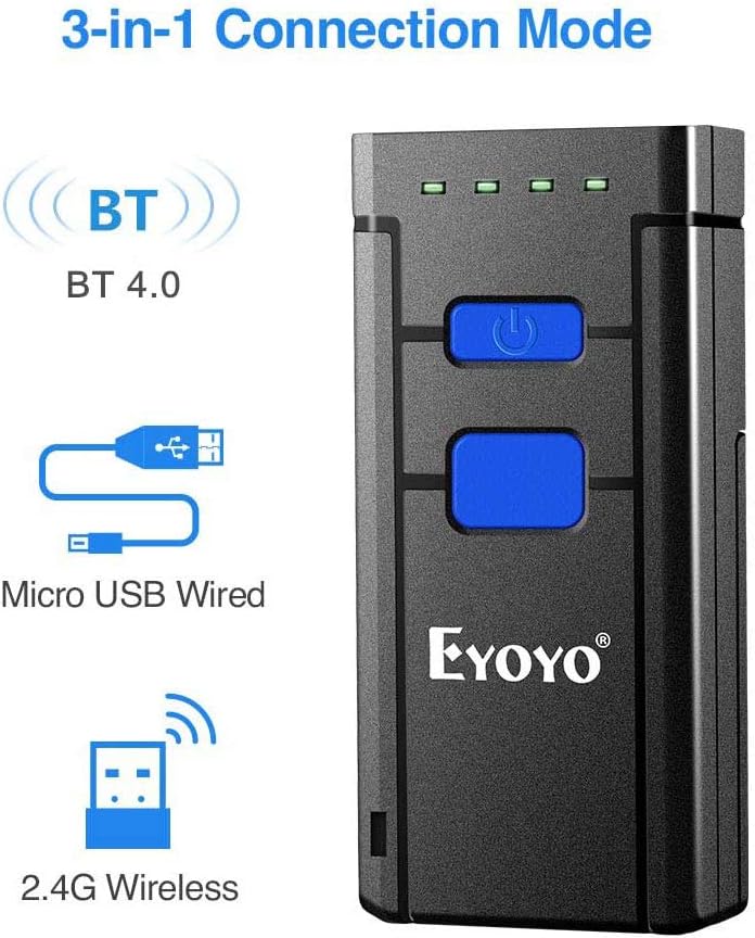 Eyoyo Barcode Scanner Portable 1D Wireless Bluetooth Barcode Reader Compatible with Windows Android iOS Systems for Store Supermarket Warehouse Library Pack of 2