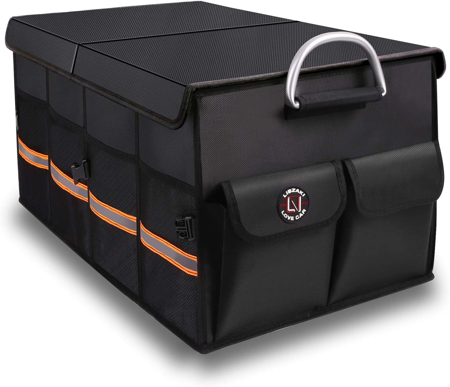 Trunk Organizer, LIBZAKI Cargo Organizer, Premium Multi Compartments Collapsible Portable Trunk Storage for auto, SUV, Truck, Minivan -Black