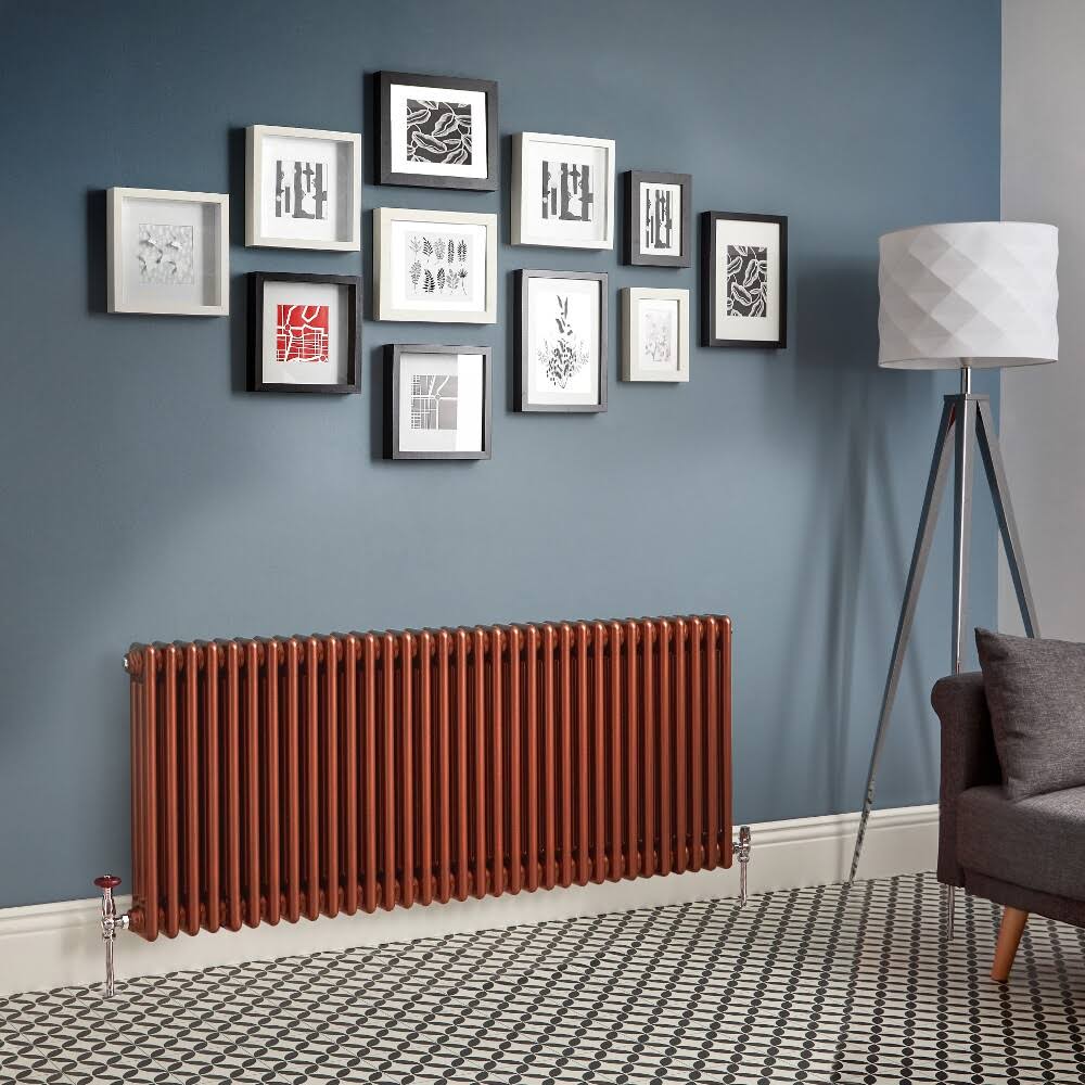 Hudson Reed Regent - Cast Iron Hot Water Radiator - Choice of Sizes - Horizontal European Design - Copper