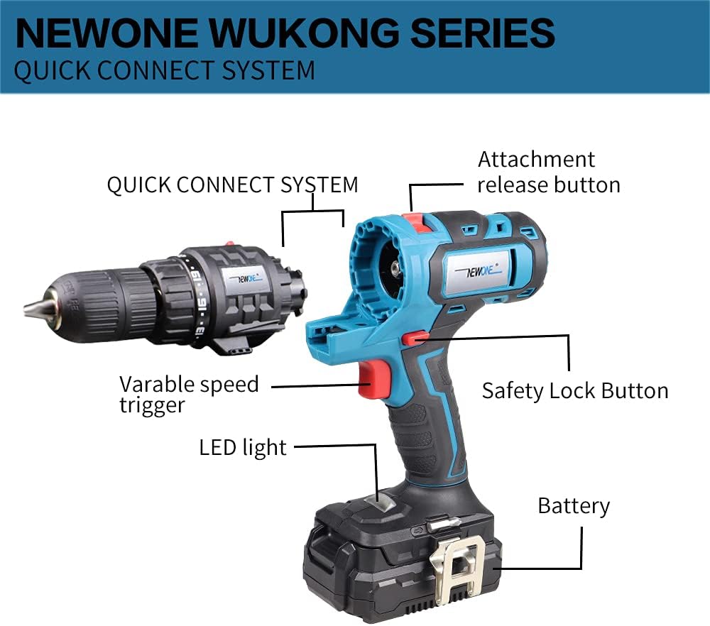 NEWONE 20V MAX Power Tool Combo Kits with Case, 4-Tool Attachments Drill, Reciprocating saw, Oscillating tool, Sander With Accessoreis For Cutting, Scraping, Moving, Drilling and Sanding