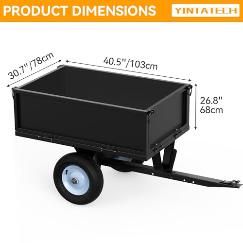 YINTATECH 500lbs Lawn Mower Trailer & ATV Dump Trailer - Heavy-Duty Tow Behind Dump Cart for Tractor, Mower, UTVs (Black)