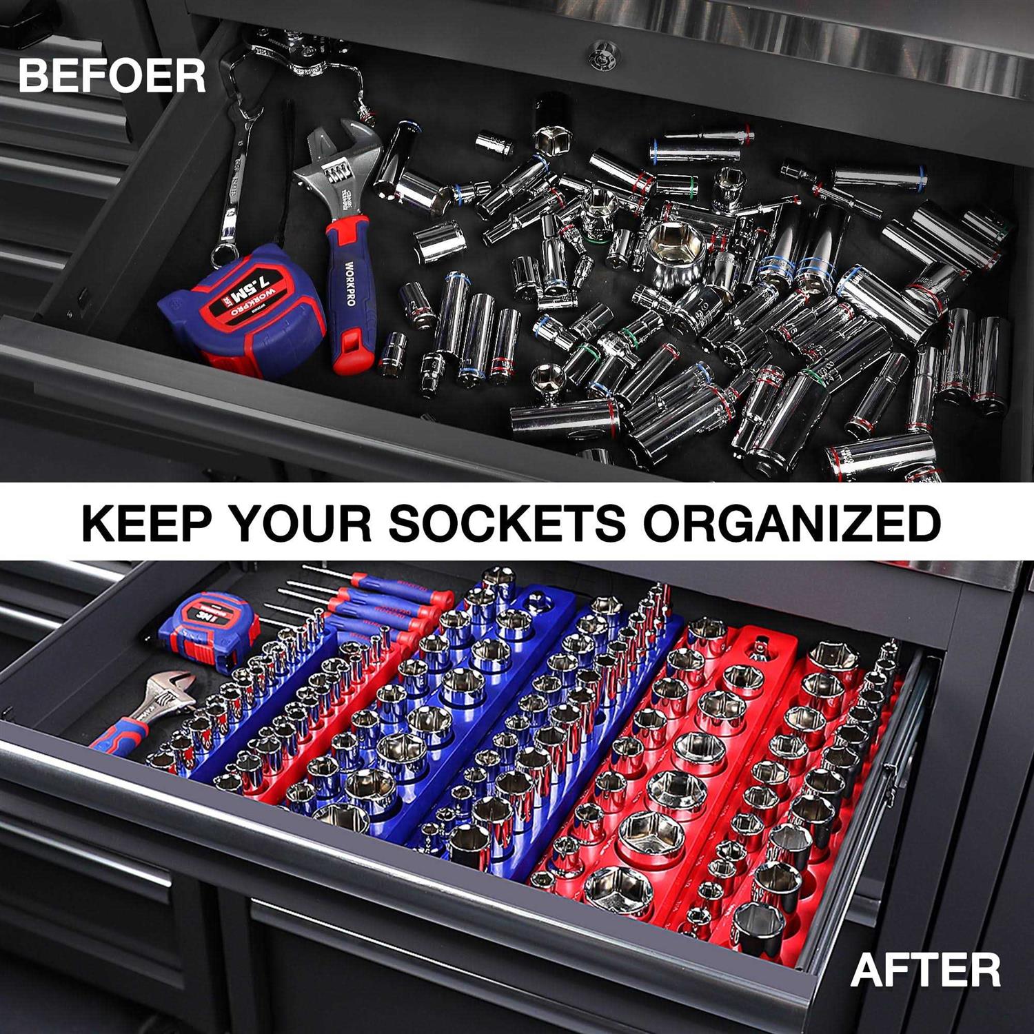 WORKPRO Magnetic Socket Organizer Set 6-Piece Socket Holder Set Includes 1/4 - Shop Hardware Tools Online Store