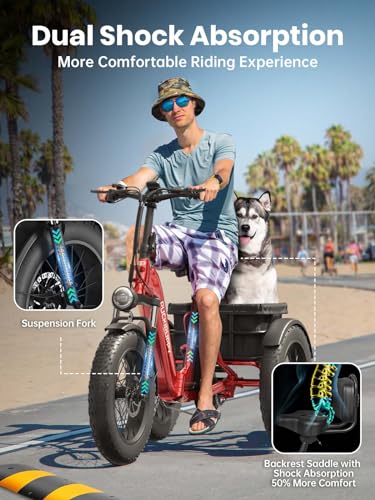 Electric Trike for Adult with 750W Motor, 48V 18AH Cells Battery, Pickup Class 500 LB Load Electric Tricycle with 20" Fat Tire and Large Basket, 60 Miles Range, for City and Mountain Road