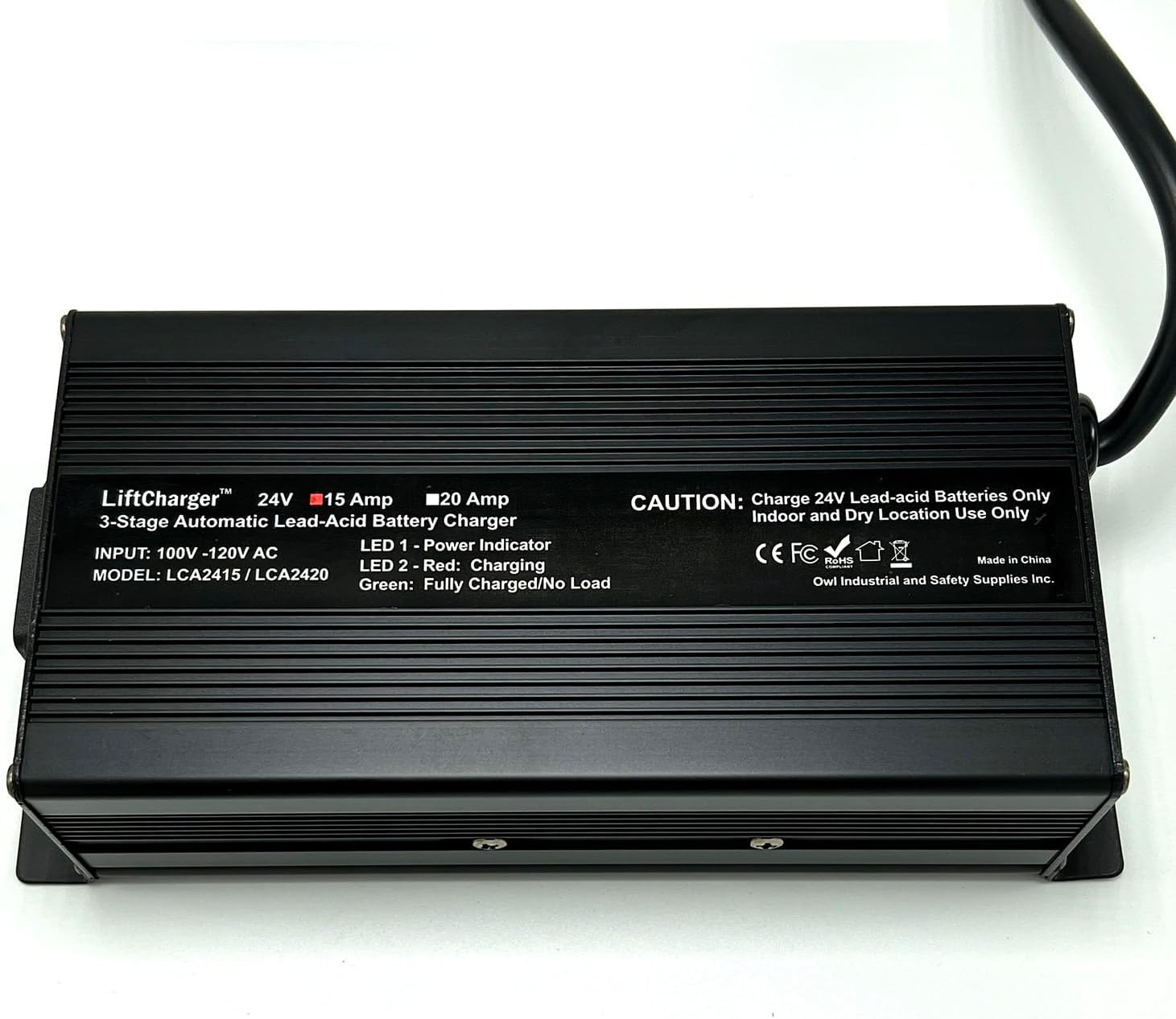24 Volt 15 Amp Battery Charger for 24V Floor Scrubber Sweepers - Tennant T2,T3, T5, T7, T300, 1610; Clarke Focus II, Encore S20; Nobles SS3, SS5 Speed Scrub Ride