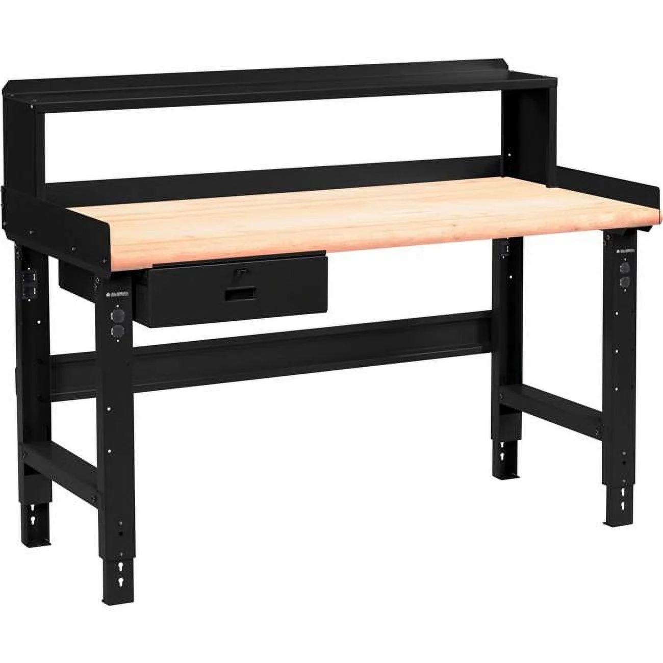 Maple Safety Edge Top Adjustable Height Workbench with Drawer & Riser, Black - 60 x 30 in. - Curated Treasures Market