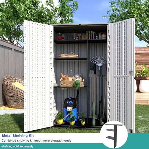 KINYING Horizontal Outdoor Storage Shed,47 Cu.ft Resin Outdoor Storage Cabinet Waterproof for Garden/Patio/Backyards