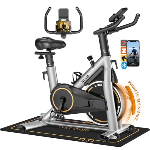 Exercise Bike, Adjustable Magnetic Resistance Stationary Bikes for Home with App Compatible, Quiet Indoor Cycling Bike with 350lbs Weight Capacity Comfortable Seat, Digital Monitor & Phone Mount