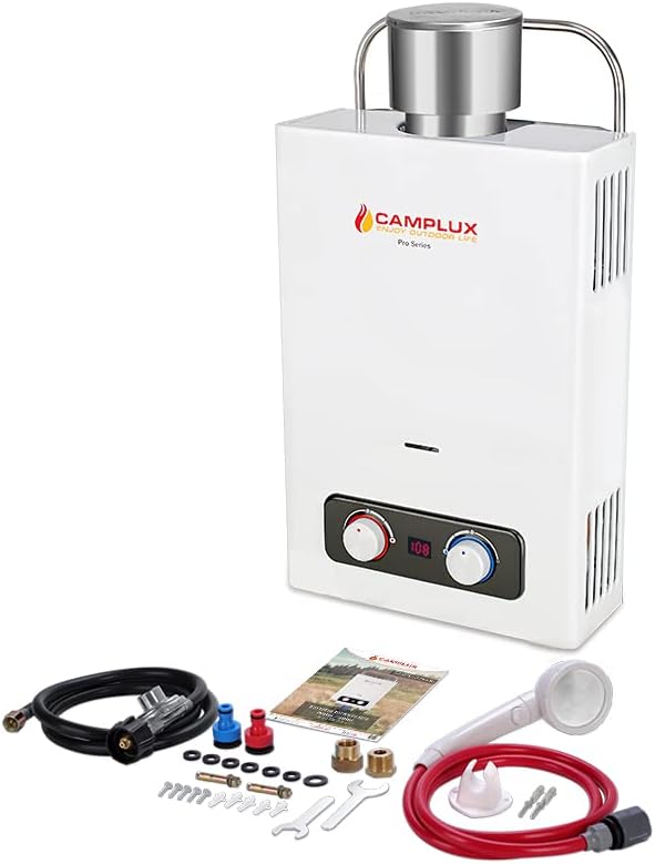 Portable Tankless Water Heater, Camplux 1.58 GPM Outdoor Propane Hot Water Heater with S/S Rain Cap