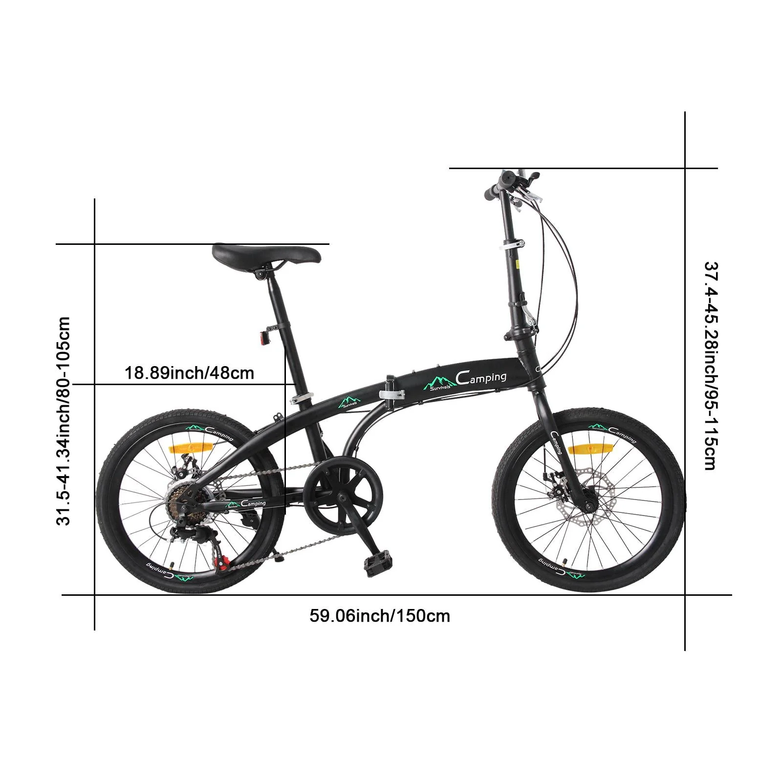Zimtown 20 Adult Folding Bike, 7 Speed Shimano Lightweight City Commuter Bicycle, Black