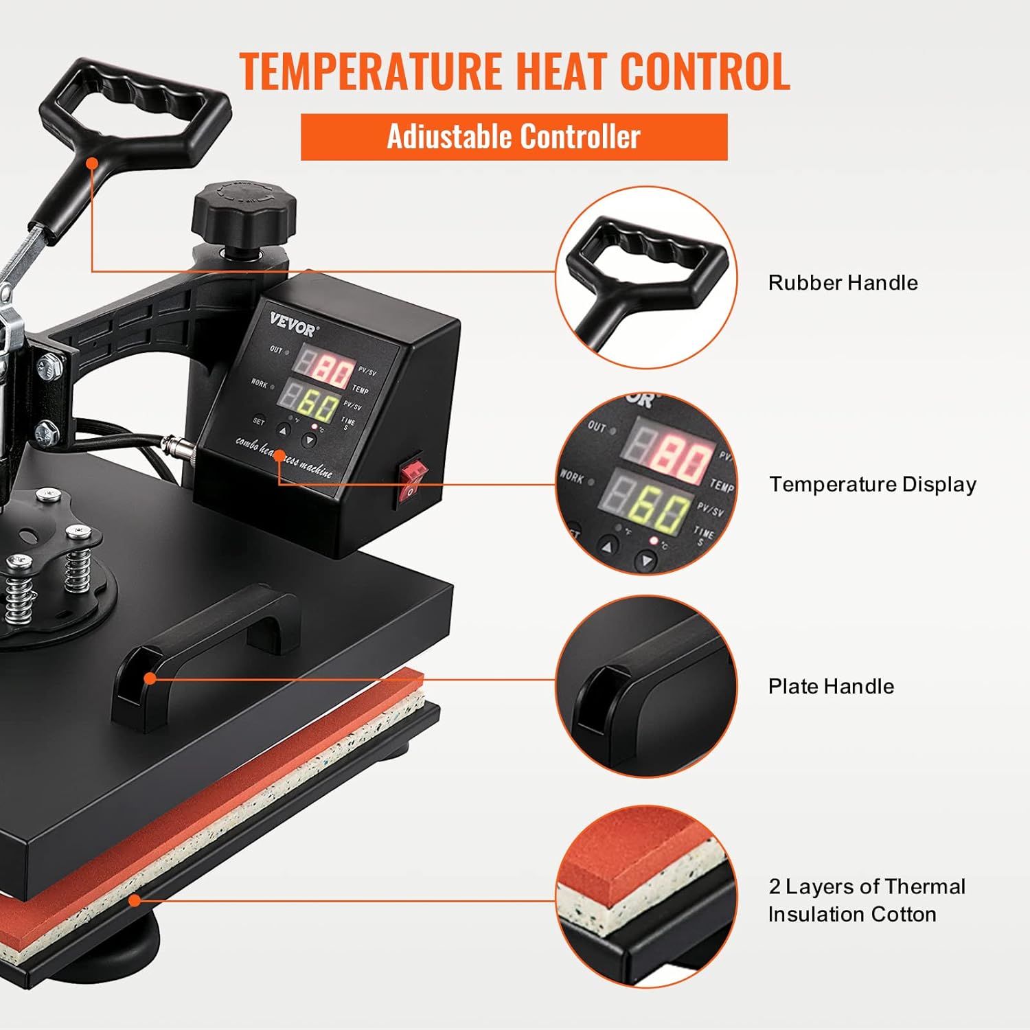 VEVOR 8 in 1 Heat Press Machine Combo 15x15, 360° Swing Away Tshirt Press Machine for Printing Hat Mug T Shirts Cap, Digital Multifunctional Sublimation Heat Transfer Machine
