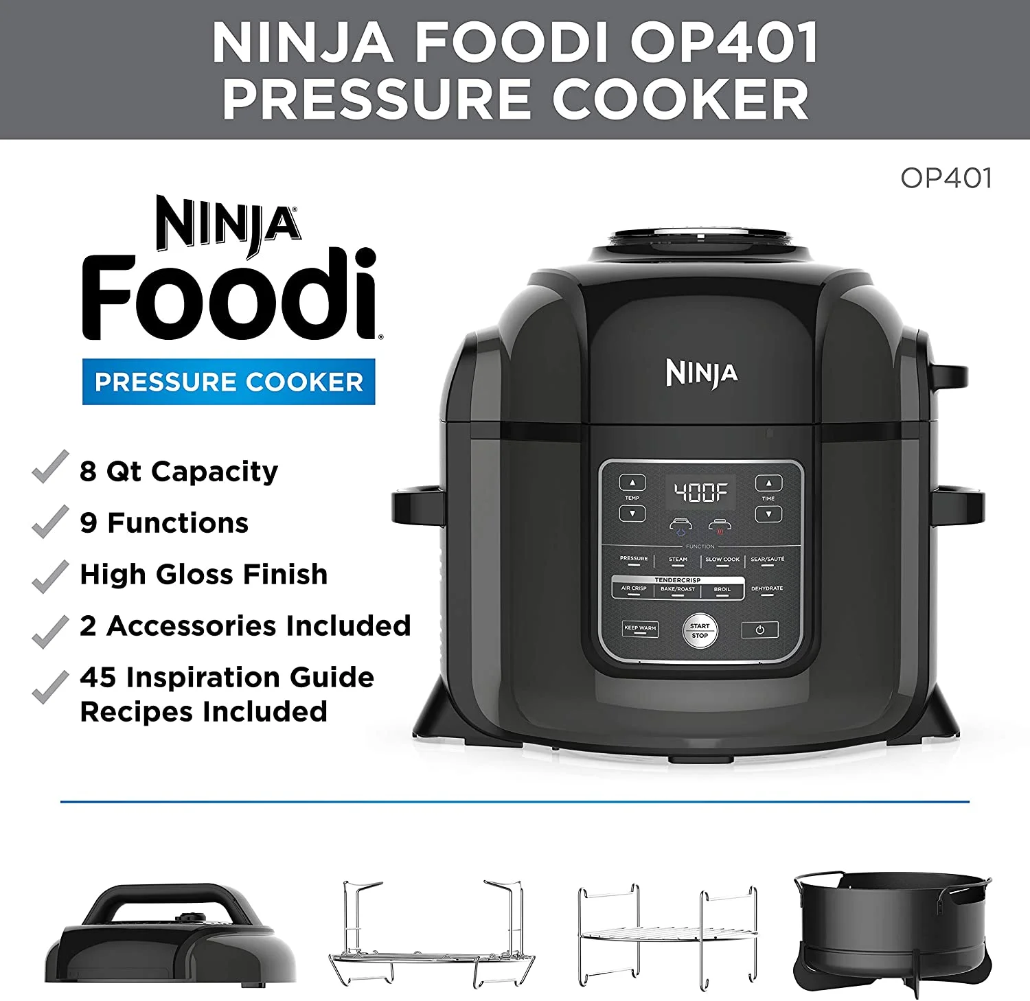 Restored Ninja Foody 8-Quart 9-in-1 Deluxe XL Pressure Cooker and Air Fryer (Refurbished)