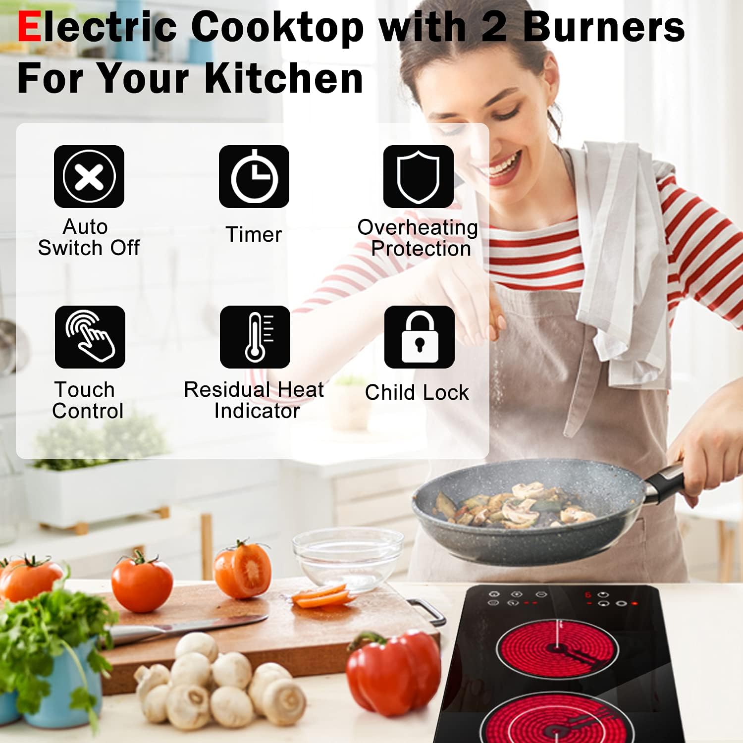 Karienar 24 Inch and 12 Inch Electric Cooktop 220V(No Plug) - Pack of 2