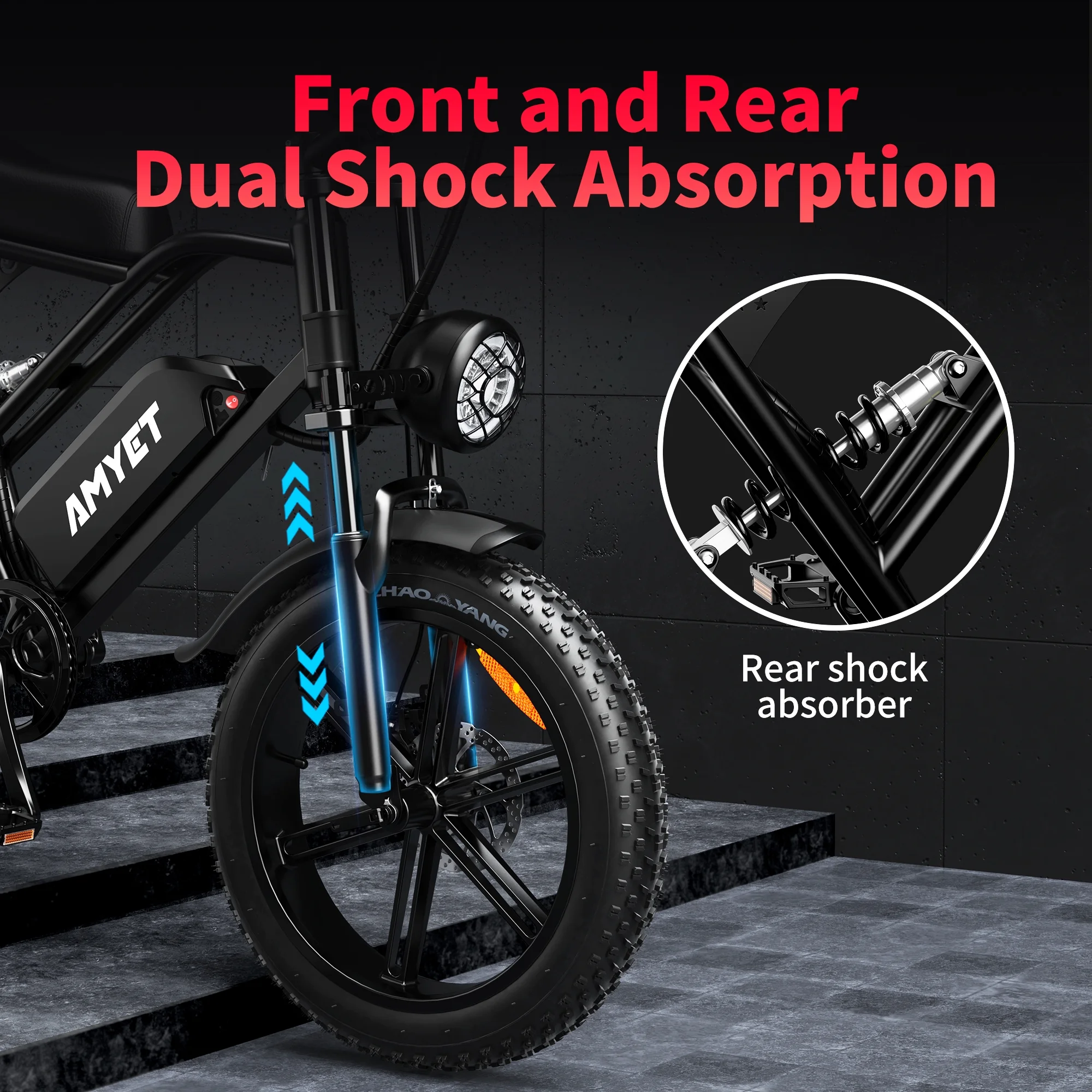AMYET G60 Electric Bike for Adults,750W Ebike with 48V20Ah Removable Battery,20MPH &70 Miles 7 Speed Gears,20" Fat Tire Electric Bike,Dual Shock Absorber,Adults Electric Bicycle for Men