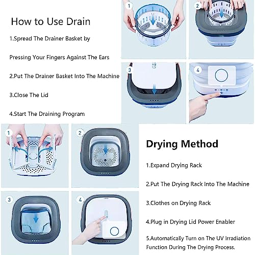 Mini Washer and Dryer Combo Portable with 4/6 Huors Drying and UV, Baby Washer Machine 350 PRM,Spin Dry,4D Wave Wheel for Underwear,Socks,Towels