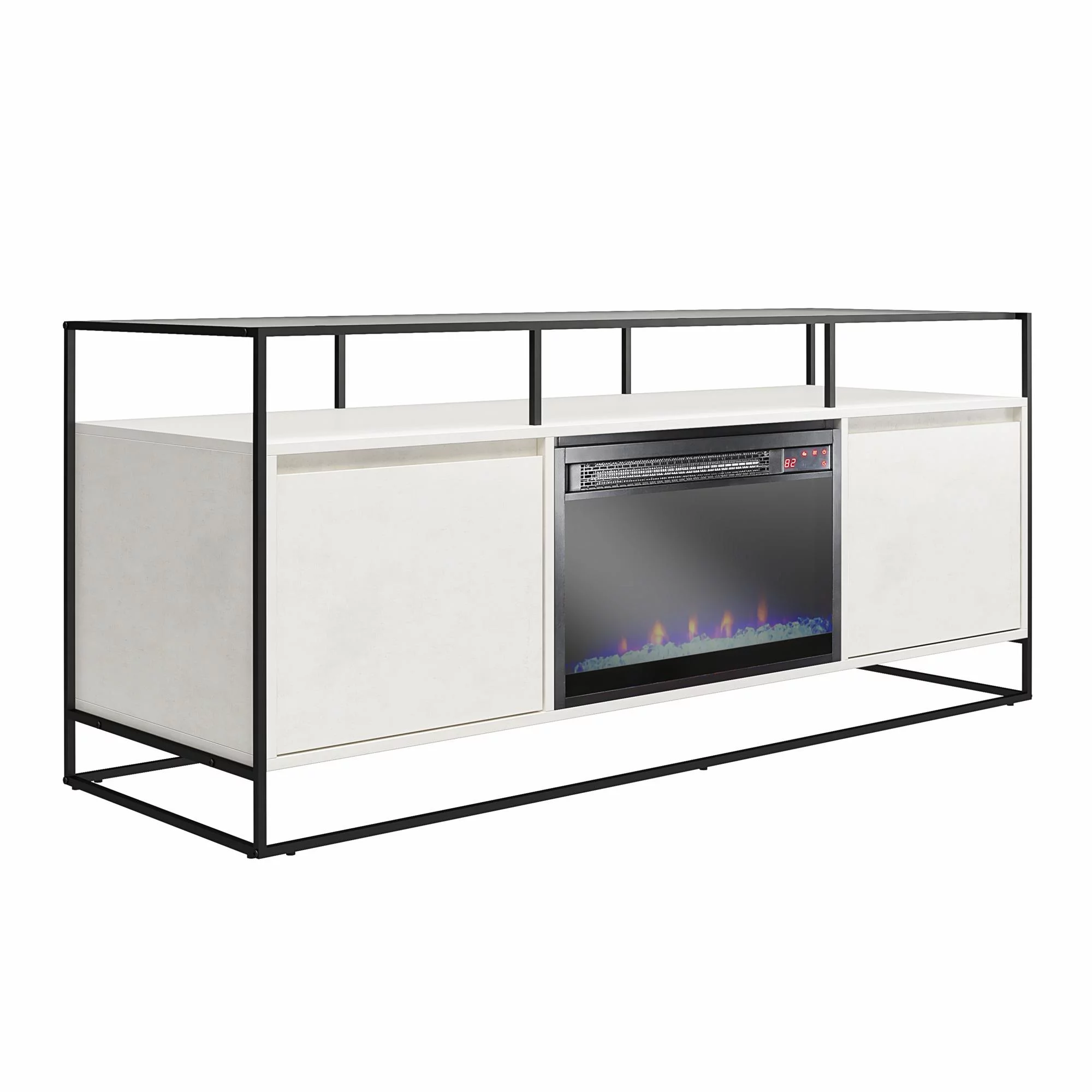 Ameriwood Home Covington Modern TV Stand and Console with Electric Fireplace for TVs up to 65", Plaster