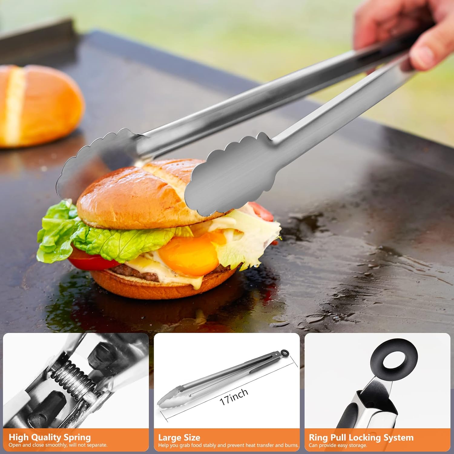 YIMII.JIA Griddle Accessories Set, 15 Pcs Flat Top Grill Accessories Kit for Blackstone and Camp Chef, Barbecue Utensil Gifts for Men with Spatula Set, Basting Cover and Burger Press Pack of 2