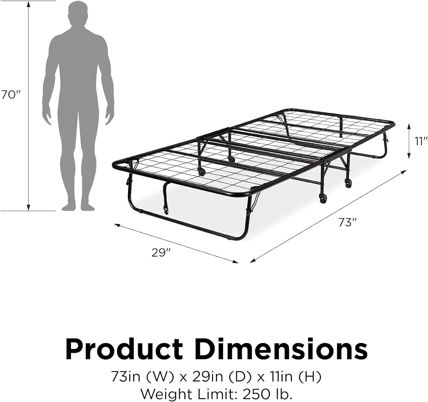 YGDU Levy Folding Guest Bed with Metal Frame & 5 Inch Mattress. Twin. Black