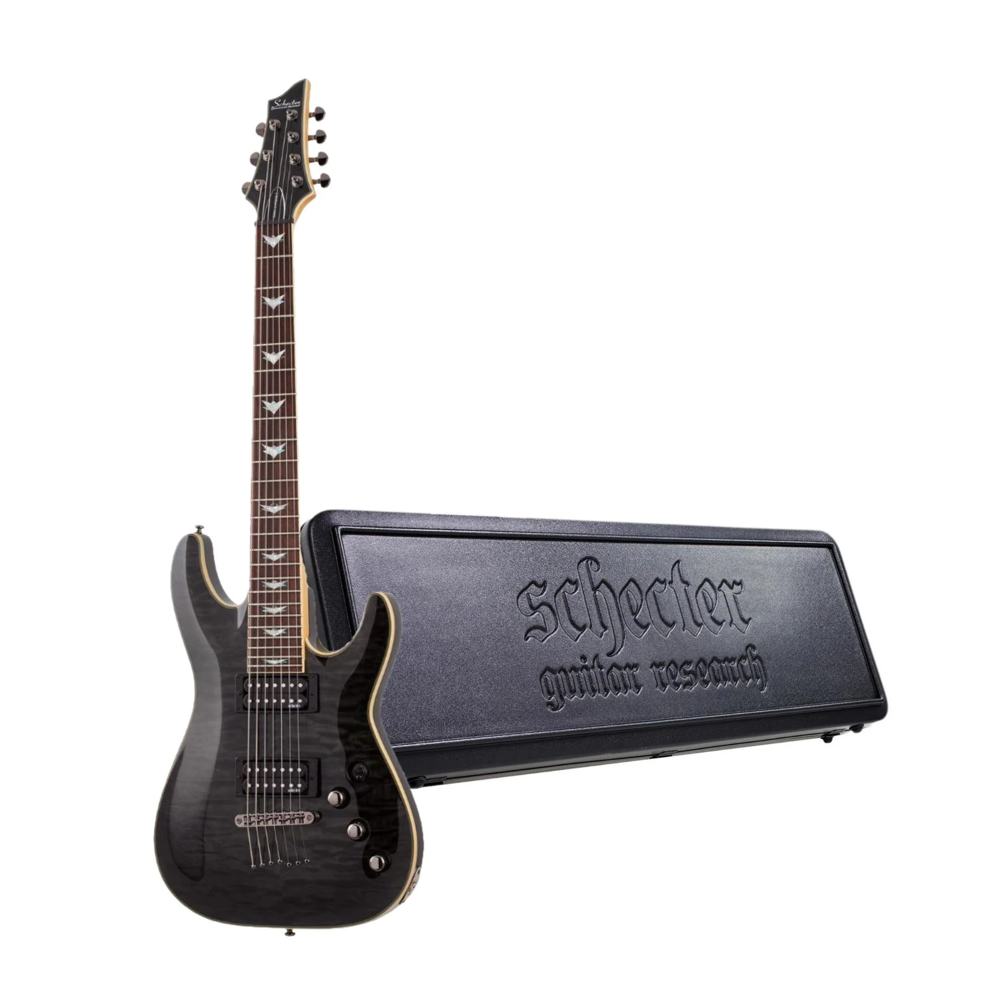 Schecter Omen Extreme-7 Electric Guitar (Right-Hand, See-Thru Black) with Schecter Universal Guitar - Curated Treasures Market