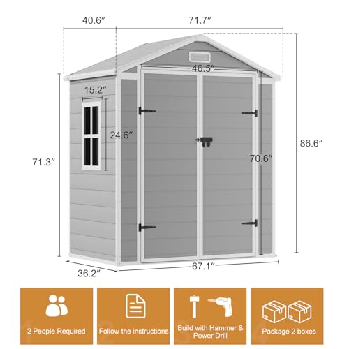 Resin Outdoor Storage Shed with Floor 5x4 FT Waterproof Plastic Sheds Kit Window Lockable Door Included, Outside Garden Tools Sheds for Backyard Patio