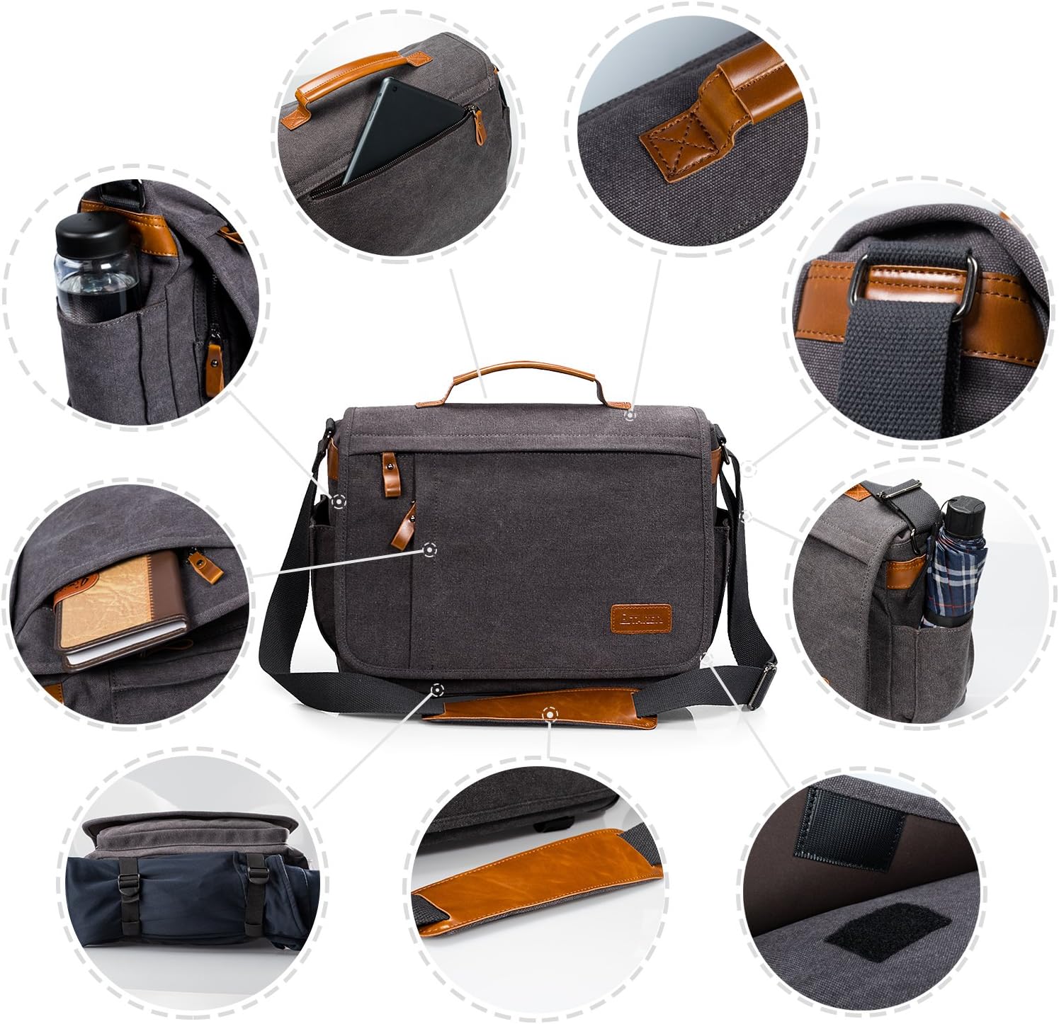 Estarer Laptop Messenger Bag 17-17.3 Inch Water-resistance Canvas Shoulder Bag for Work College
