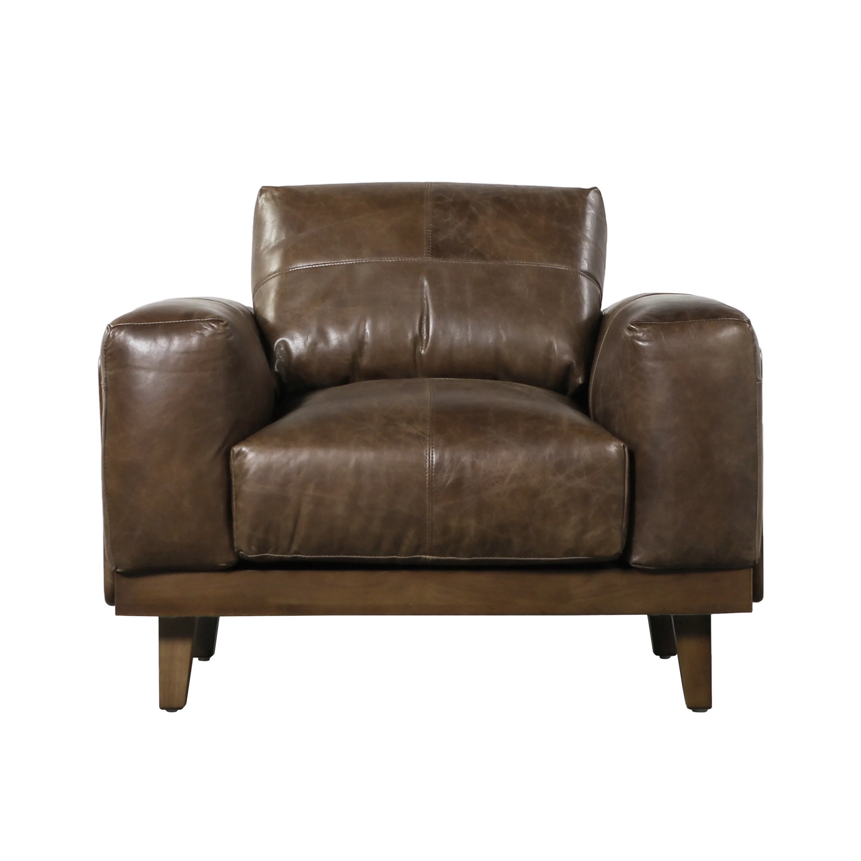 GDF Studio Connor Contemporary Upholstered Oversized Club Chair, Espresso Leather and Dark Walnut