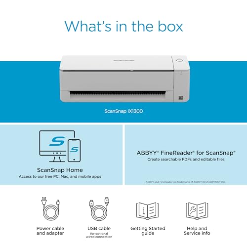 ScanSnap iX1300 Compact Wireless or USB Double-Sided Color Document, Photo & Receipt Scanner with Auto Document Feeder and Manual Feeder for Mac or PC, Black