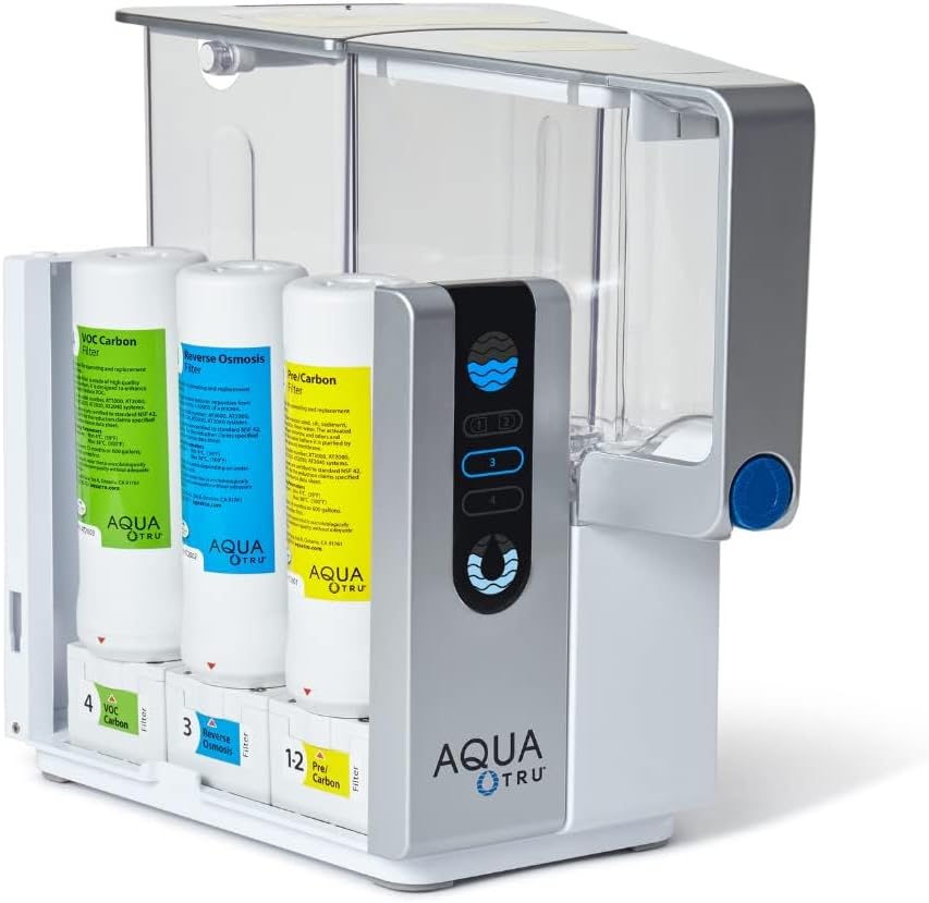 AquaTru Classic Countertop Water Filtration Purification System for PFAS & Other Contaminants with Exclusive Ultra RO Technology -No Installation-BPA Free & AquaTru Stainless Steel Water Bottle Bundle