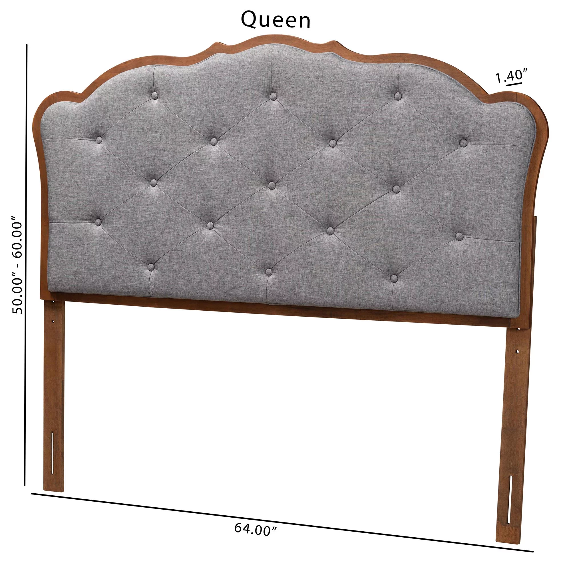 Baxton Studio Leandra Classic and Traditional Grey Fabric and Walnut Brown Finished Wood King Size Headboard