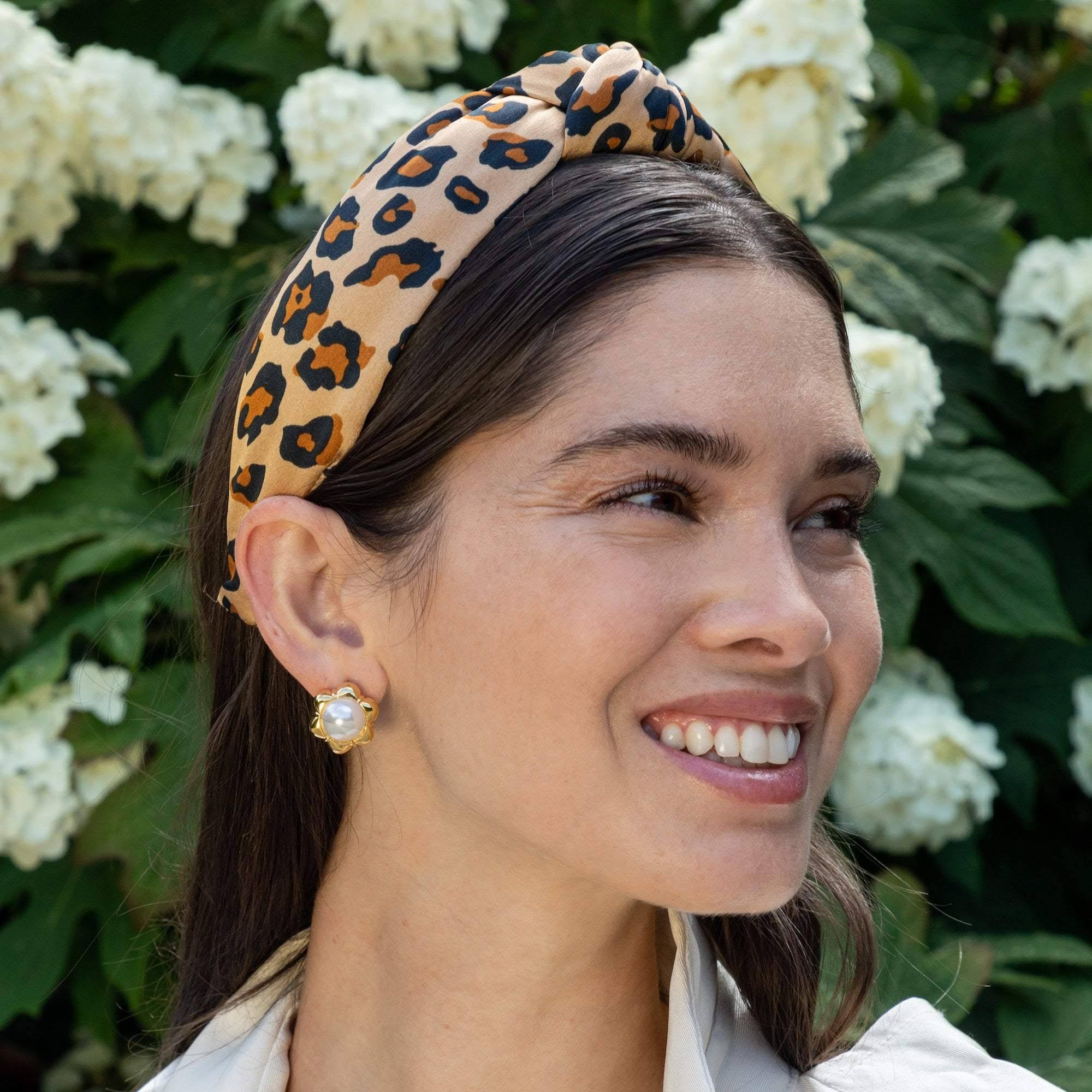 Lele Sadoughi Caramel Leopard Silk Knotted Headband One Size / Caramel Leopard