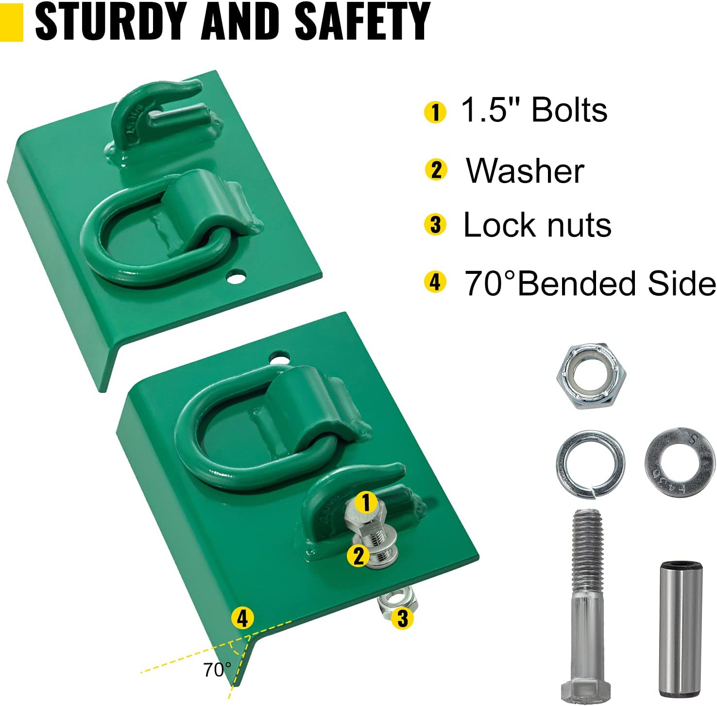 VEVOR Tractor Bolt on Hooks, 1/4" Bolt on Grab Hooks, 4700LBS G70 Forged Bolt on Hooks for Tractor Bucket with 1/2" Shackles, Work Well for Tractor Bucket, RV, UTV, Truck Hardware Included Pack of 2