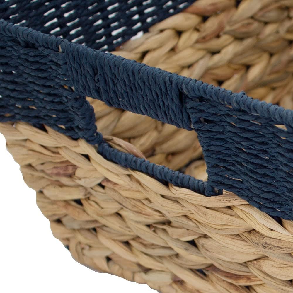 Natural Water Hyacinth Woven Rectangular Basket, Wicker Basket With Handle, Utility Storage Organizer