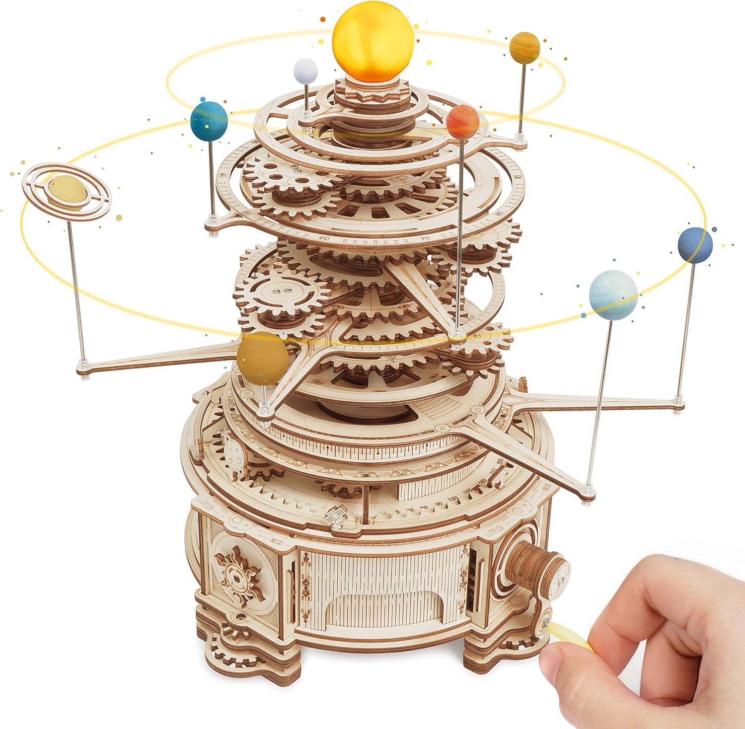 ROBOTIME 3D Wooden Puzzle for Adults DIY Solar System Model Kit Mechanical Orrery Craft Kits to Build Unique Gift for Teens Pack of 2