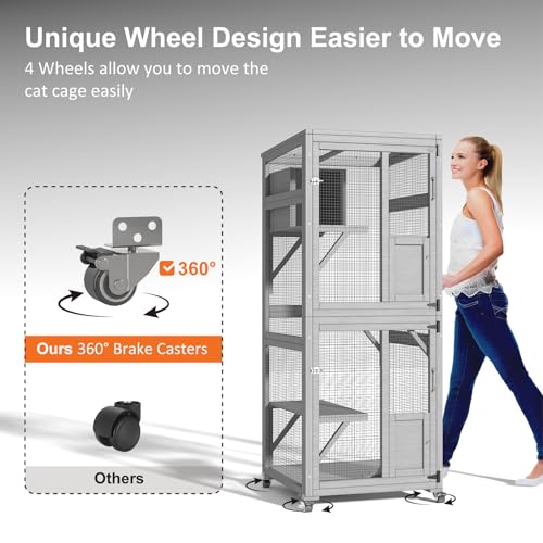 Catio Outdoor Cat Enclosure, Large Cat House for Mulitiple Cats Walk in Cat Cage with Waterproof Cover and Sunshine Panel Roof, Feral Cat Shelter with 7 Platforms and 2 Resting Box, 72 inch