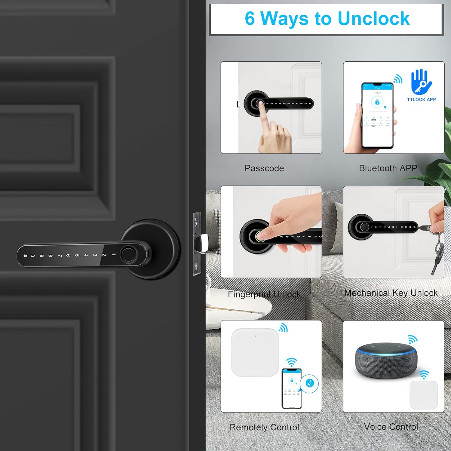 Smart Door Lock, Fingerprint Door Lock, Keyless Entry Door Lock with Handle, Smart Lever Door Lock with Bluetooth APP WiFi Control, Smart Fingerprint Door Lock Perfetc for Apartment, Office, Bedroom