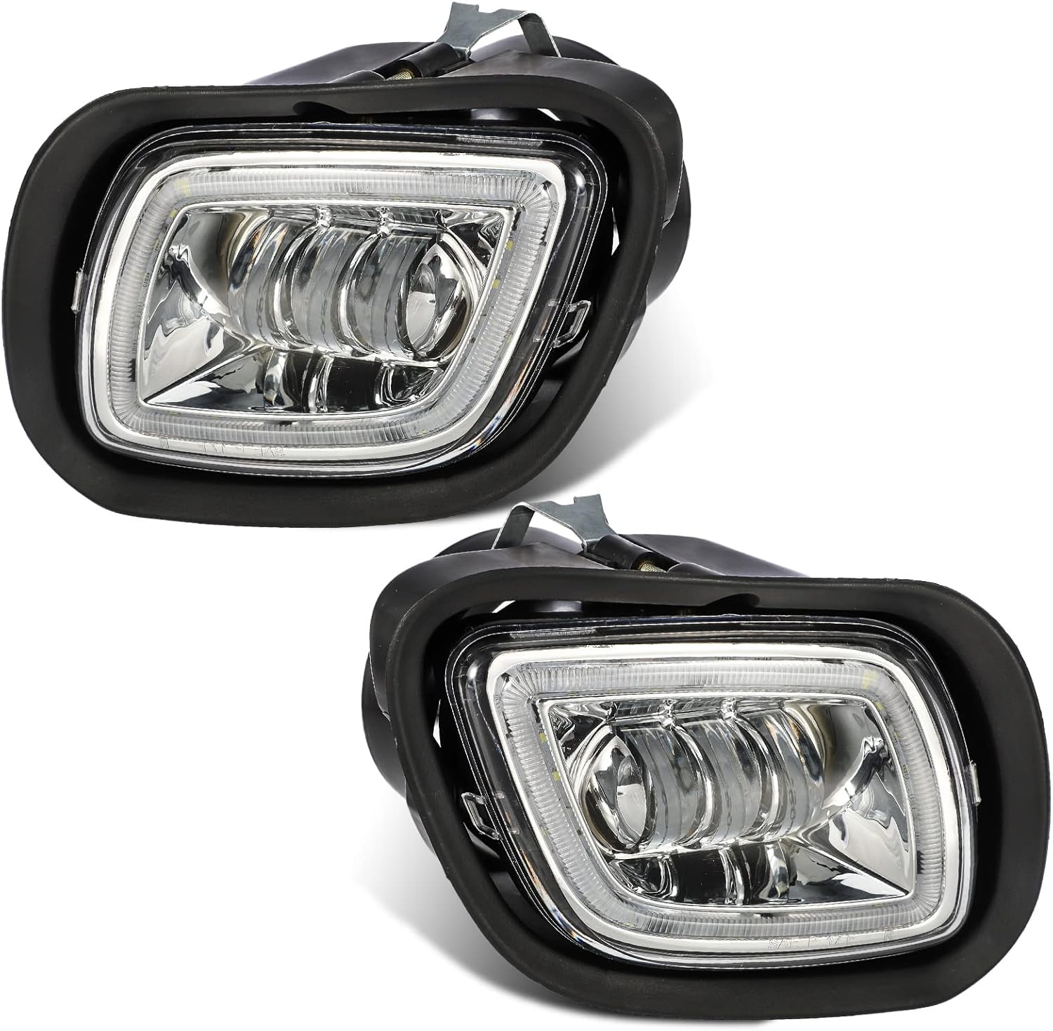 Partsam Pair Fog Lights Lamps with LED Halo Ring for Freightliner Cascadia 2008-2017 Clear Lens White Light/w Plug/12V