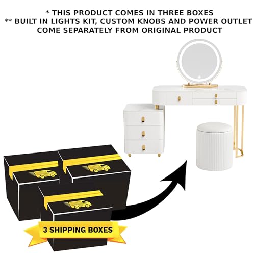 Makeup Vanity Set,Desk with Mirror and Lights,6 Large Capacity Wood Drawers and Soft Petal Chair,Dressing Table with Movable Bedside Table Deal Gift for Her,for Bedroom (39"-White)