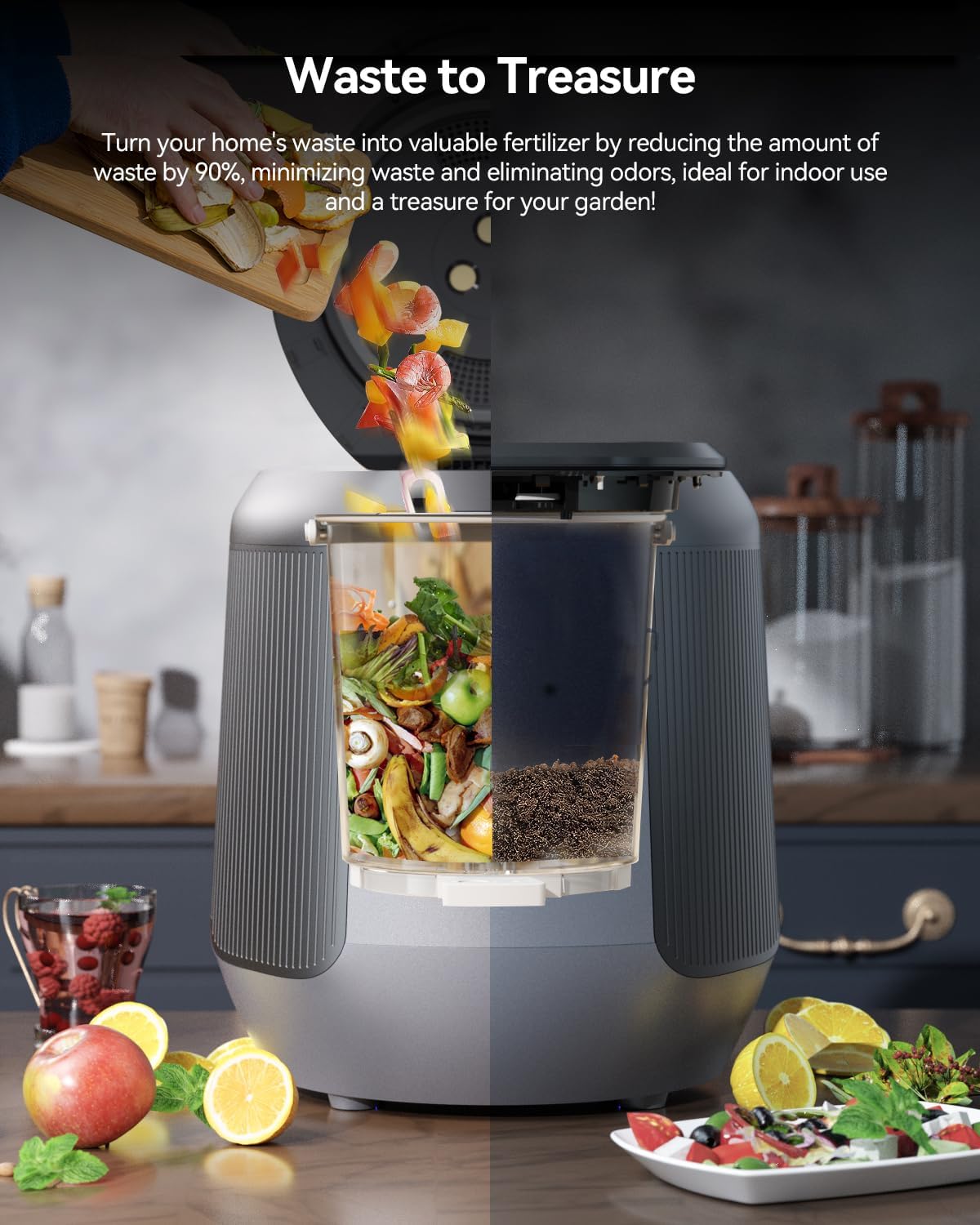 Electric Composter: 4.2L Large Capacity Odorless Quiet Composter Kitchen Counter Top Food Cycler Machine Electric Compost Bin Indoor Countertop Recycler Composting Trash Can Smart Mill Waste